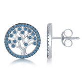Sterling Silver Turquoise Round Tree of Life Earrings